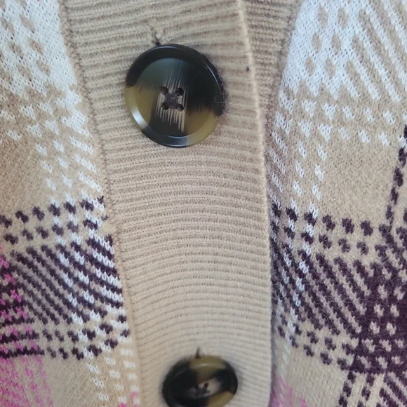 NWT Ann Taylor Preppy Tan & Pink Boyfriend Cardigan Sweater Sz L - Picture 6 of 12